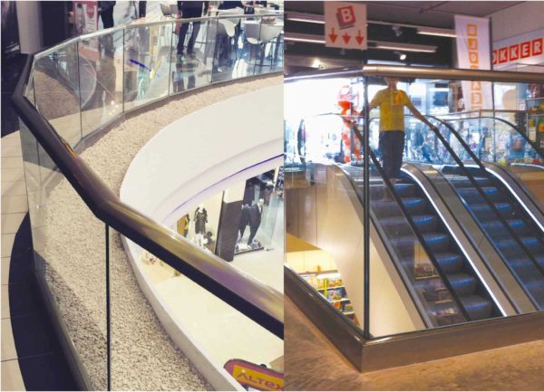 Garde corps en verre en espace public, galerie marchande (Type A10)